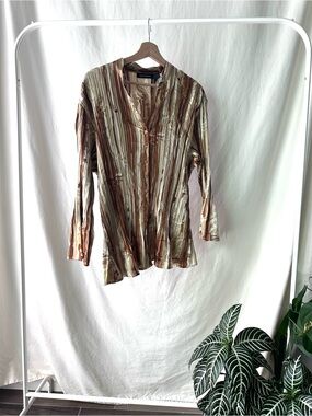 Ashley Stewart satin Striped Button-Down Blouse - Brown & Cream